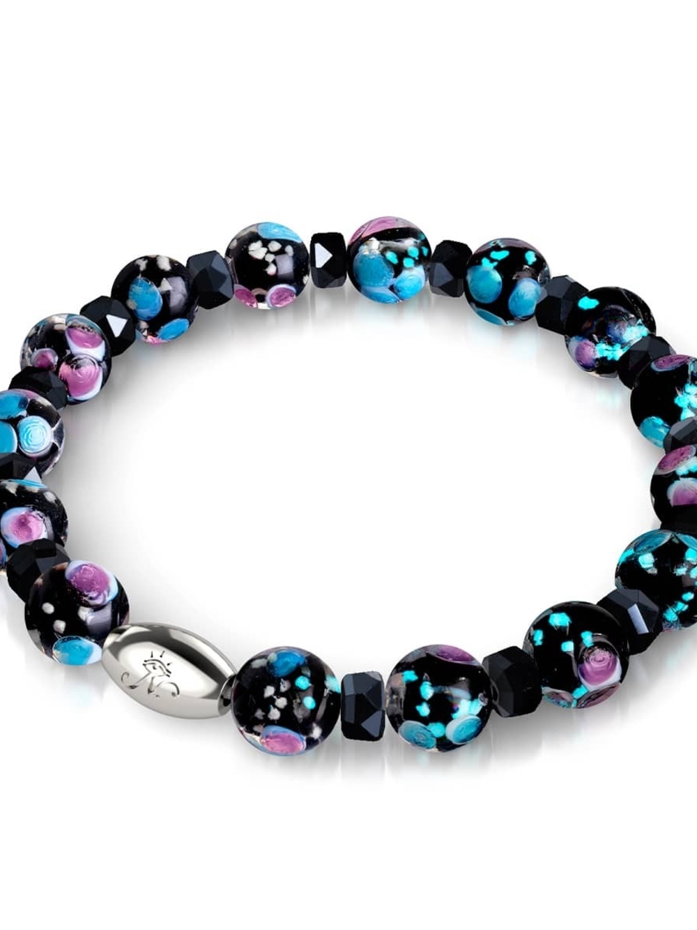 🆕️ NOGU Black Orchid .925 Sterling Silver Firefly Glass Blossom Bracelet